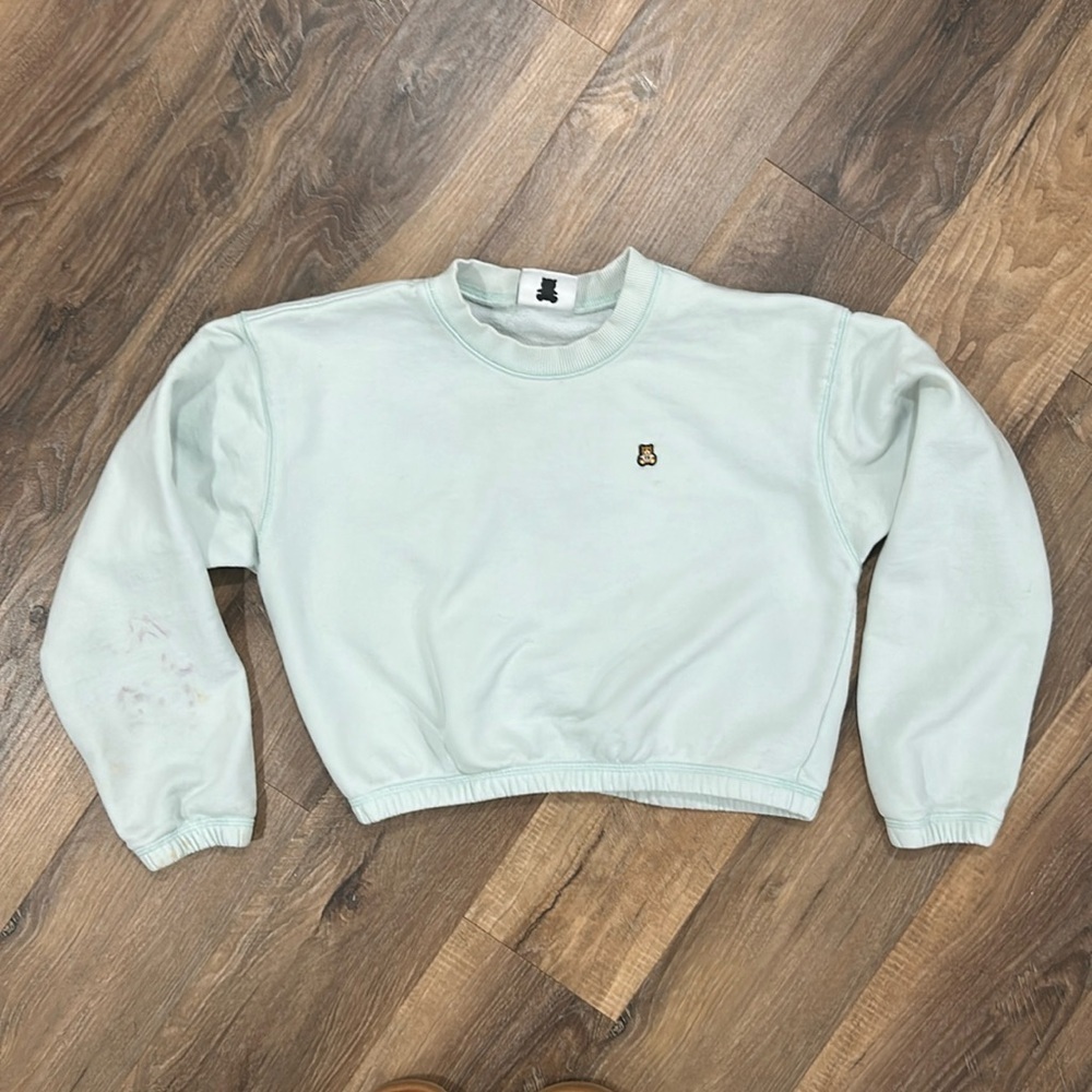 teddy fresh classic fleece cut off crewneck, size S. Pale green